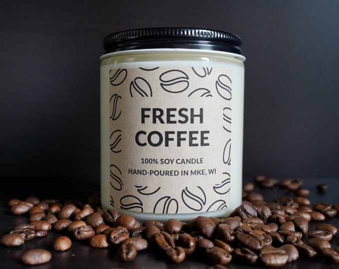 Fresh Coffee Scented Soy Candle, With Free Handwritten Card