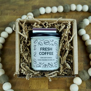 Fresh Coffee Soy Candle, 4oz, 8oz, 16oz, Gift Wrapped with Card