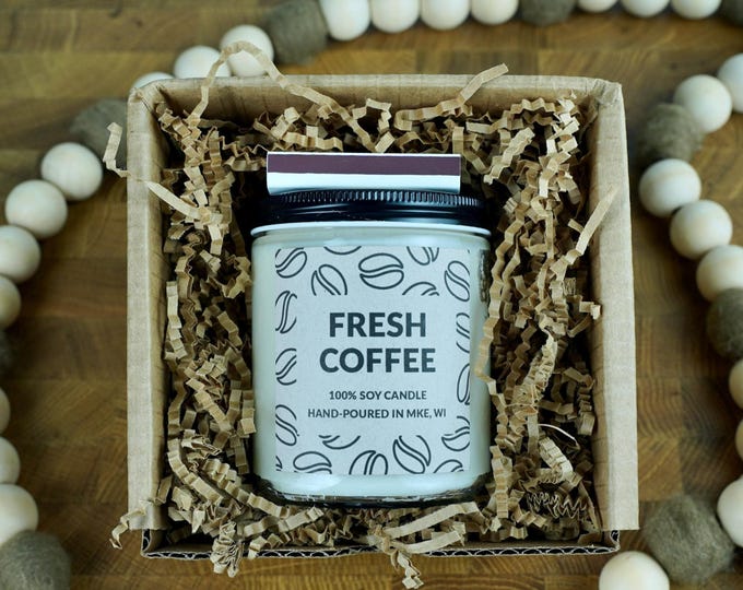 Fresh Coffee Soy Candle, 4oz, 8oz, 16oz, Gift Wrapped with Card