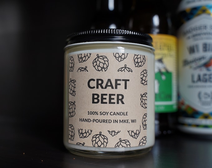 Craft Beer Scented Soy Candle, With Free Handwritten Card