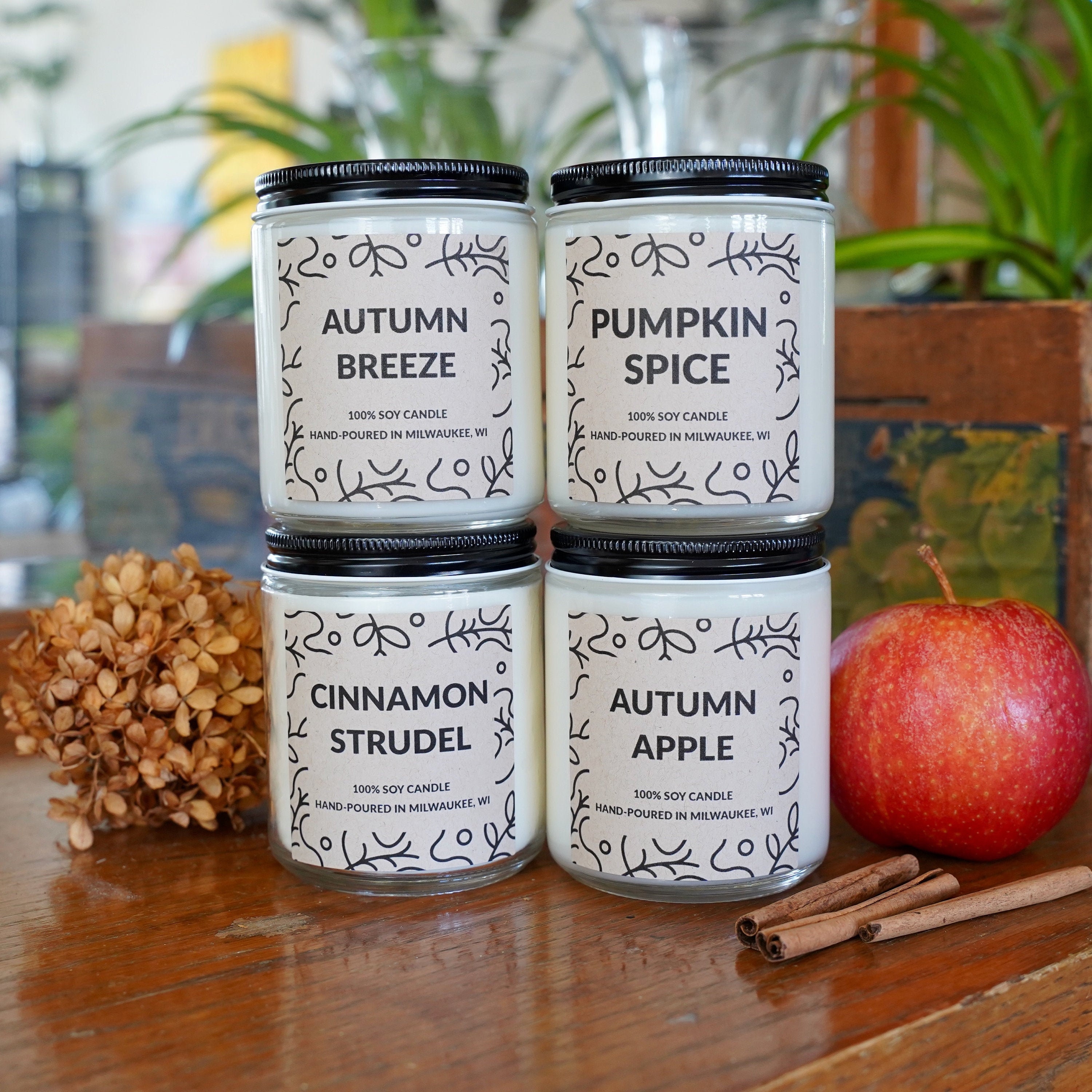 FOUR Autumn Candles Gift Box, Soy Candles, With free box of matches a…