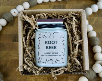 Root Beer Soy Candle, 4oz, 8oz, 16oz, Gift Wrapped with Card