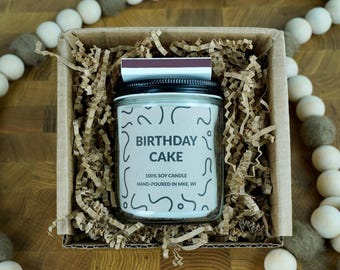 Birthday Cake Soy Candle, 4oz, 8oz, 16oz, Gift Wrapped with Card
