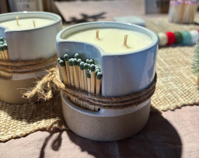 Double-Wicked Soy Candle with Match Pocket
