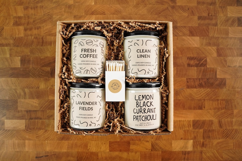 Pick Four Custom Candles Gift Box, Mix and Match Soy Candles, With Free Handwritten Card image 1