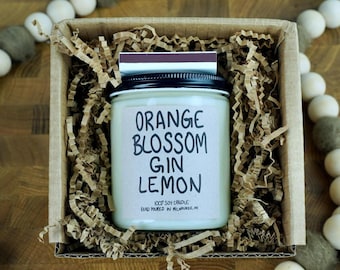 Orange Blossom Gin Lemon Soy Candle, 4oz, 8oz, 16oz, Gift Wrapped with Card