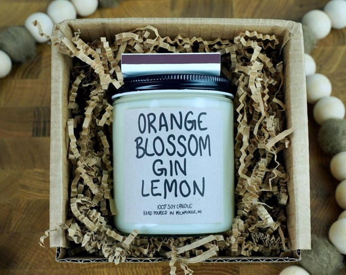 Orange Blossom Gin Lemon Soy Candle, 4oz, 8oz, 16oz, Gift Wrapped with Card