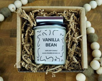Vanilla Bean Soy Candle, 4oz, 8oz, 16oz, Gift Wrapped with Card
