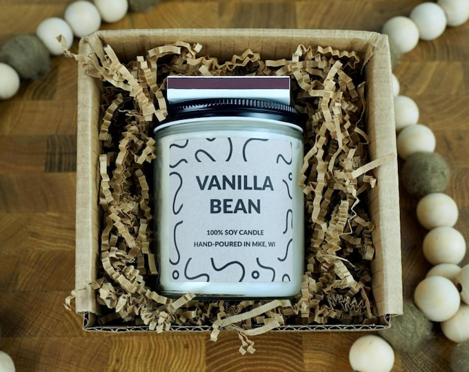 Vanilla Bean Soy Candle, 4oz, 8oz, 16oz, Gift Wrapped with Card