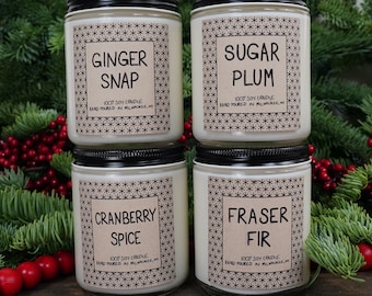 FOUR Holiday Candles Gift Box, Soy Candles, With free box of matches and handwritten card