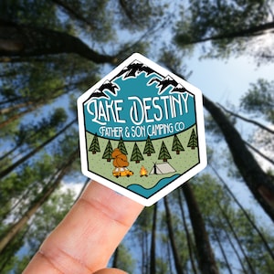 Mini Lake Destiny Camping Sticker, Waterproof, Laptop, Planner, Water Bottle, Journal, Cell Phone, Tumbler, Movie Stickers, Cool, Cute, Gift