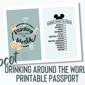 Drinking Around the World Passport Printable PDF Page, Epcot Drink Passport, Theme Park PDF Print,  World Showcase Festival Passport