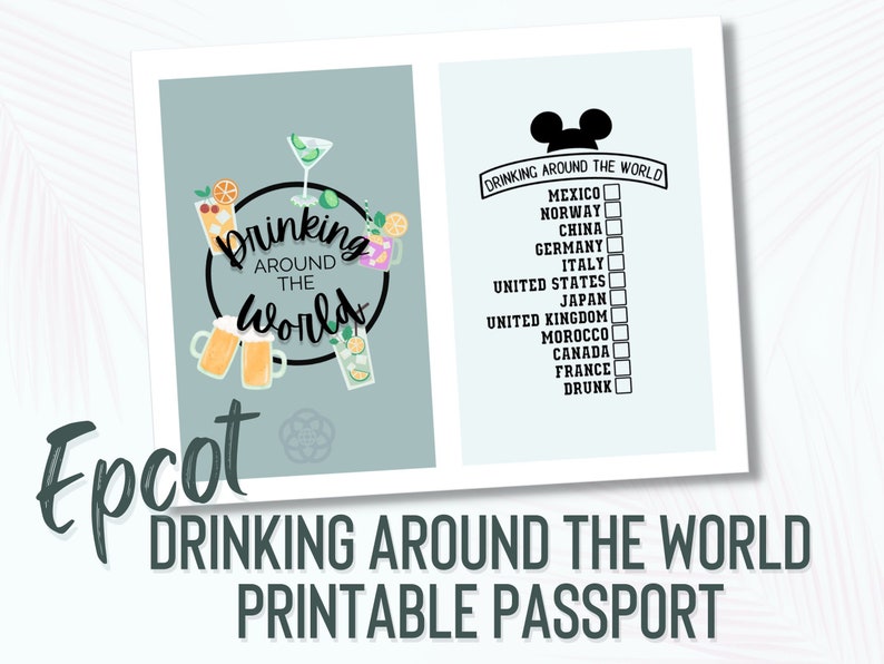 Drinking Around The World Passport Printable PDF Page Epcot Etsy