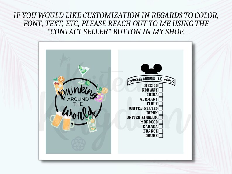 Drinking Around the World Passport Printable PDF Page Epcot - Etsy