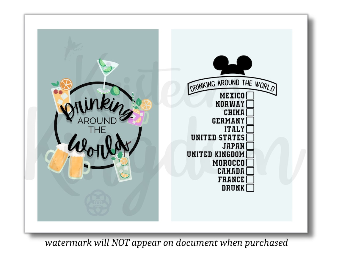 Drinking Around the World Passport Printable PDF Page Epcot Etsy