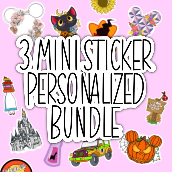 3 Mini Sticker Bundle, Personalized Stickers, Custom Stickers, Sticker Pack, Waterproof, Planner, Journal, Cell Phone, Laptop, Gift