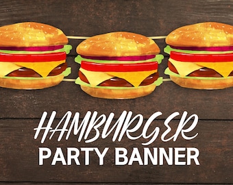 Hamburger Banner,Hamburger Garland,Hamburger Party,Hamburger Birthday,Hamburger Decor,Fast Food Party Decor,Hamburger Printable,Hamburger