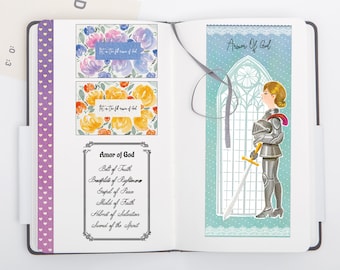 Armadura de Dios, armadura de Dios pegatina, marcador de la Biblia, diario de la Biblia, impresión de la etiqueta de la revista, pegatina imprimible, arte de la Biblia, ilustración de la Biblia