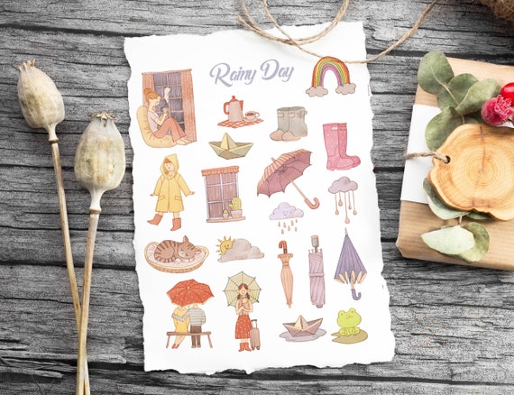 Rain Stickersrainy Day Stickerweather Stickercute Sticker | Etsy