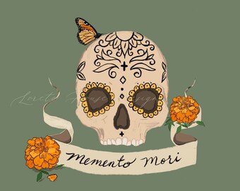 Dia de los Muertos Memento Mori afdrukbare katholieke kunst
