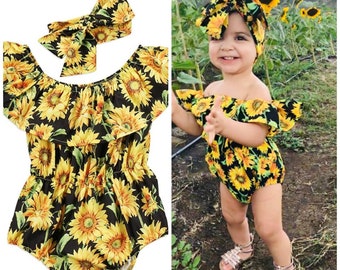 little girl sunflower romper