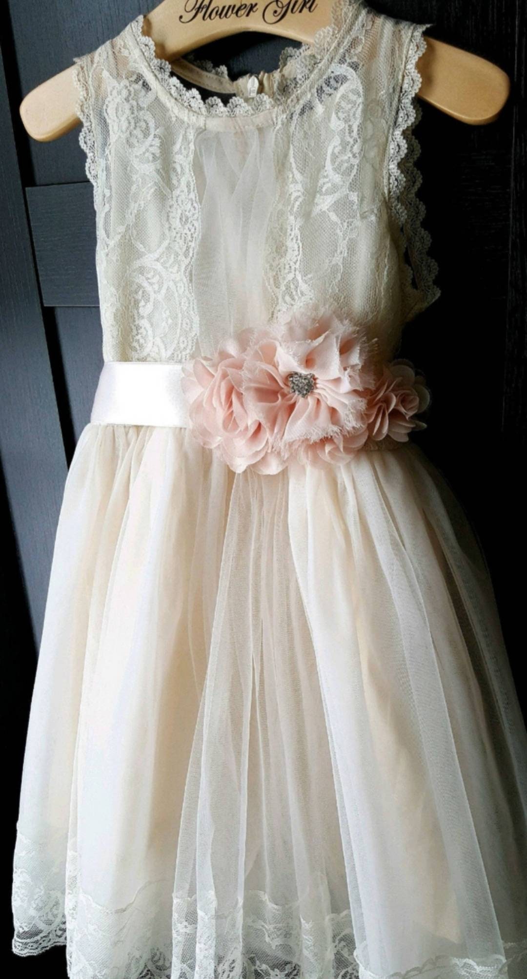Ivory Flower Girl Dress With Blush Sash Flower Girl Dress Etsy