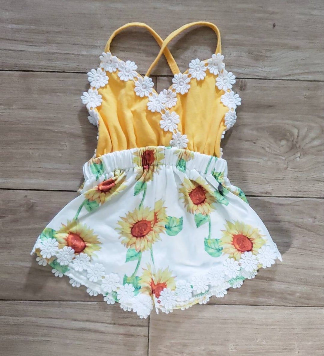 Baby Girls Sunflower Romper With Sunflower Floral Pattern. Etsy