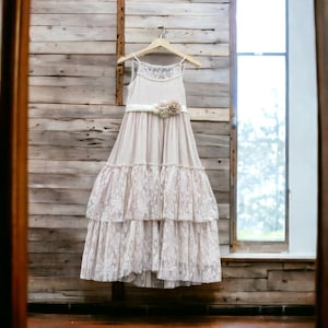 Flower girl dress ivory Boho flower girl dress Blush flower girl dress Flower girl dress toddler Fairy dress backless dress Victorian dress