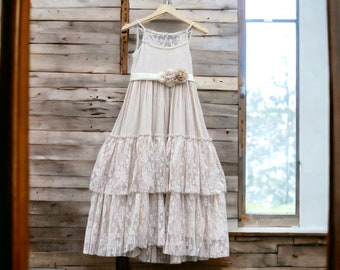 Flower girl dress ivory Boho flower girl dress Blush flower girl dress Flower girl dress toddler Fairy dress backless dress Victorian dress