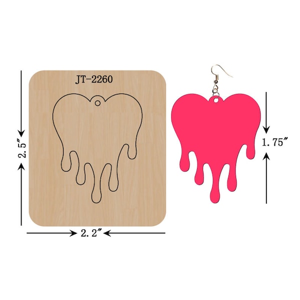 Troquel para pendientes de cuero con forma de corazón derretido, 1,75 pulgadas, compatible con Sizzix, JT2260