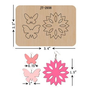 Leather Earring Cutting Die, 1.5 INCH, Butterfly Flower Earring Die, Sizzix Compatible, JT2938