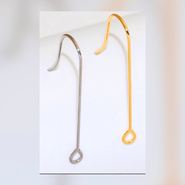 Stainless Steel Gold or Silver Earring Hooks with Perpendicular loop for DIY Jewelry Making