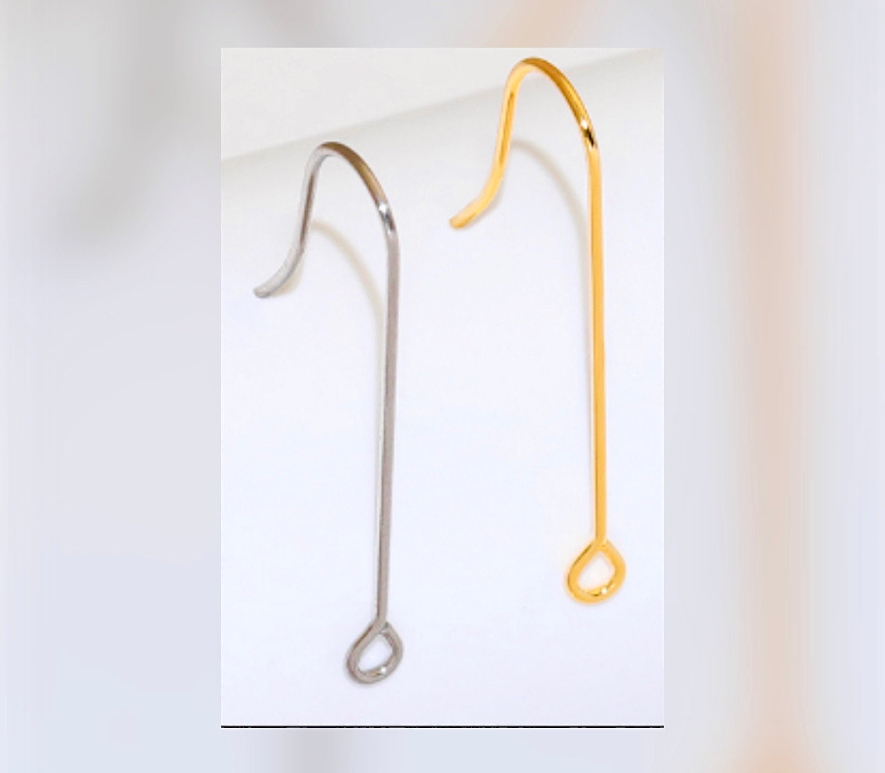 Stainless Steel Gold or Silver Earring Hooks with Perpendicular loop for  DIY Jewelry Making