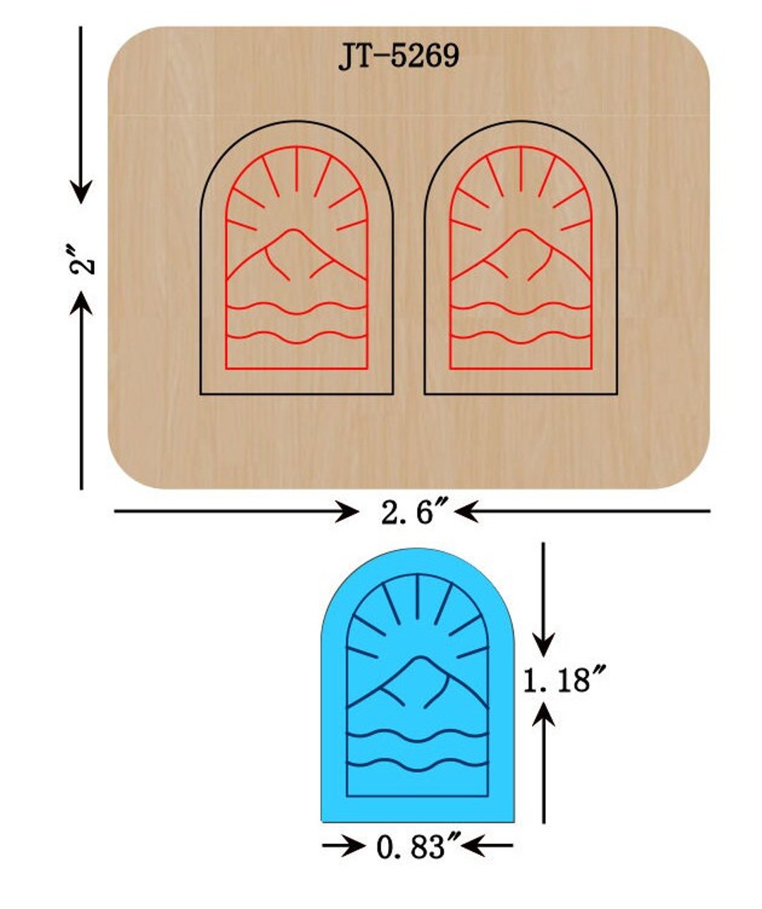 Embossed Sunrise Scene Leather Earring Die, 1.18 X 0.83 Inch