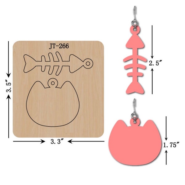 Leather Craft Cutting Die,2.5 INCH,1.75 INCH, Fish Bone, Cat Earring or Keychain Charm,Sizzix Compatible, JT266