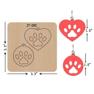 Leather Earring Cutting Die, Duo  Paw Print  Heart & Circle Cutout Earring  Die ,- JT282