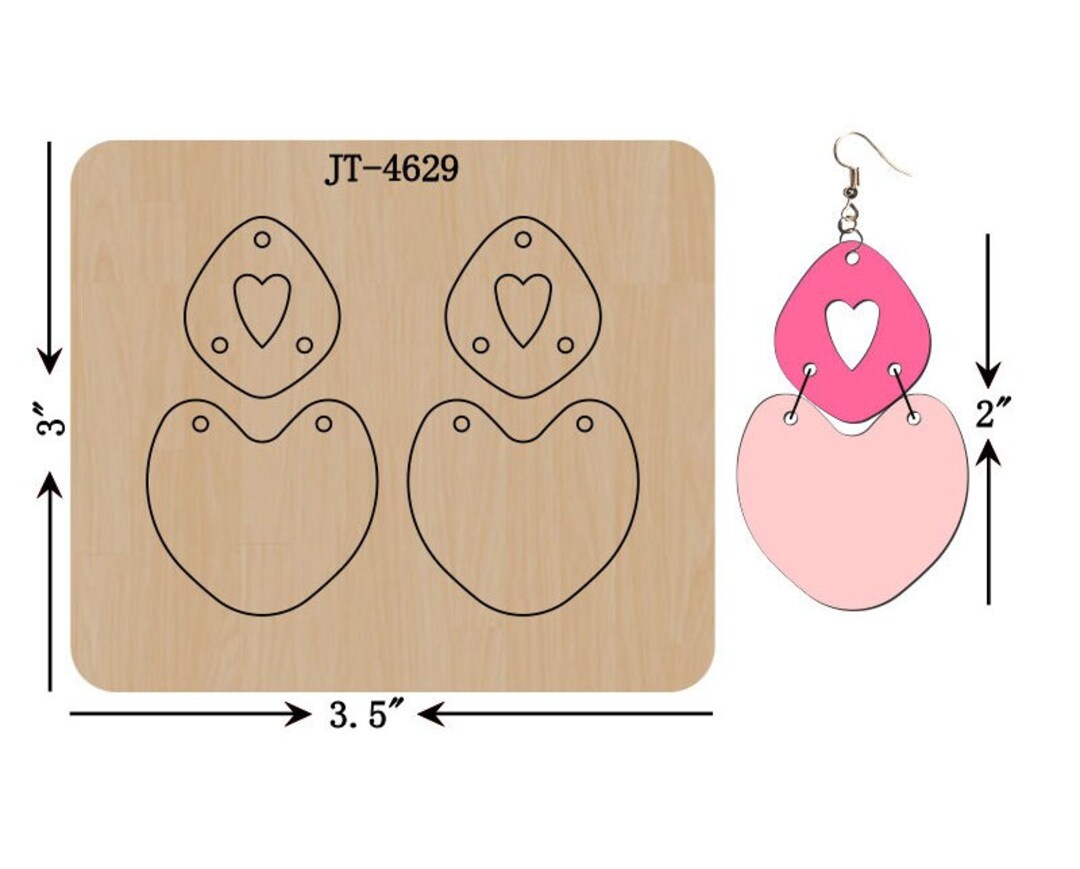 Leather Earring Cutting Die, 2 INCH, Heart Earring Die, Orange Foam