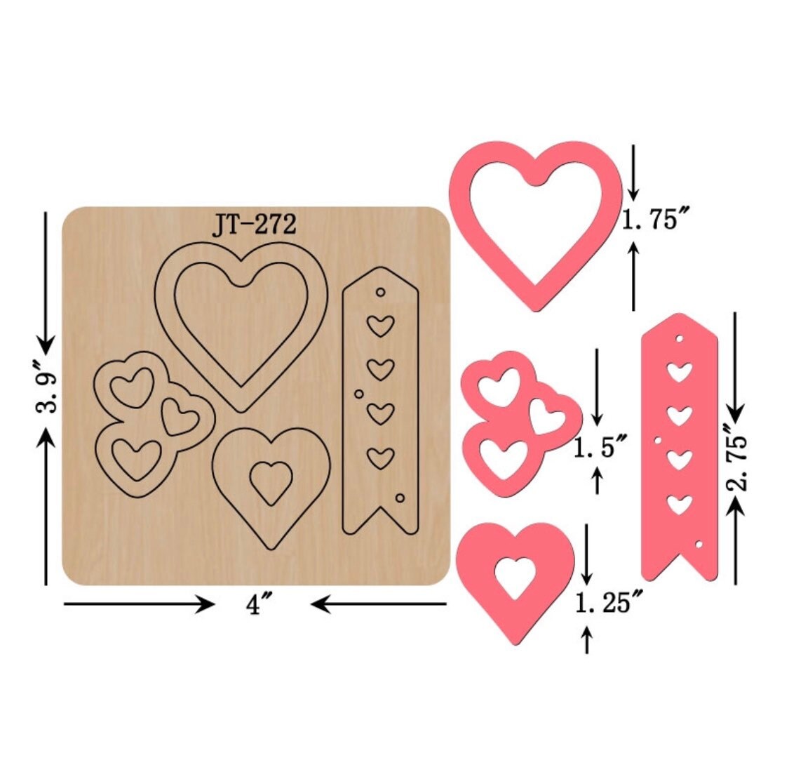 Heart Set Tag Leathercraft Cutting Die, Sizzix Compatible, JT272