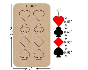 Spade, Heart, Diamond, Club Playing Card, Stud Leather Earring Die, 0.55 Inch, Sizzix Compatible, JT4687