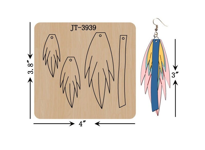 Leather Earring Cutting Die, 3 INCH, Feather Earring Die, Orange Foam, Sizzix Compatible, JT3939
