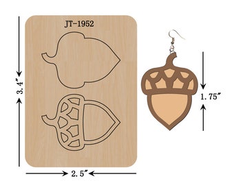 Leather Earring Cutting Die, 1.75 INCH, Acorn Earring Die, Sizzix Compatible, JT1952