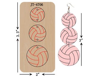 Embossed Volleyball Leather Earring Die, 3 INCH, Sizzix Compatible, JT4706
