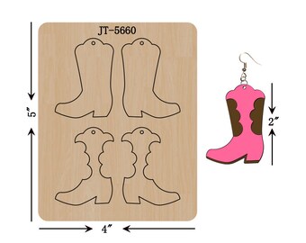 Leather Earring Cutting Die, 2 INCH, Boots Western Earring Die, Orange Foam, Sizzix Compatible, JT5660