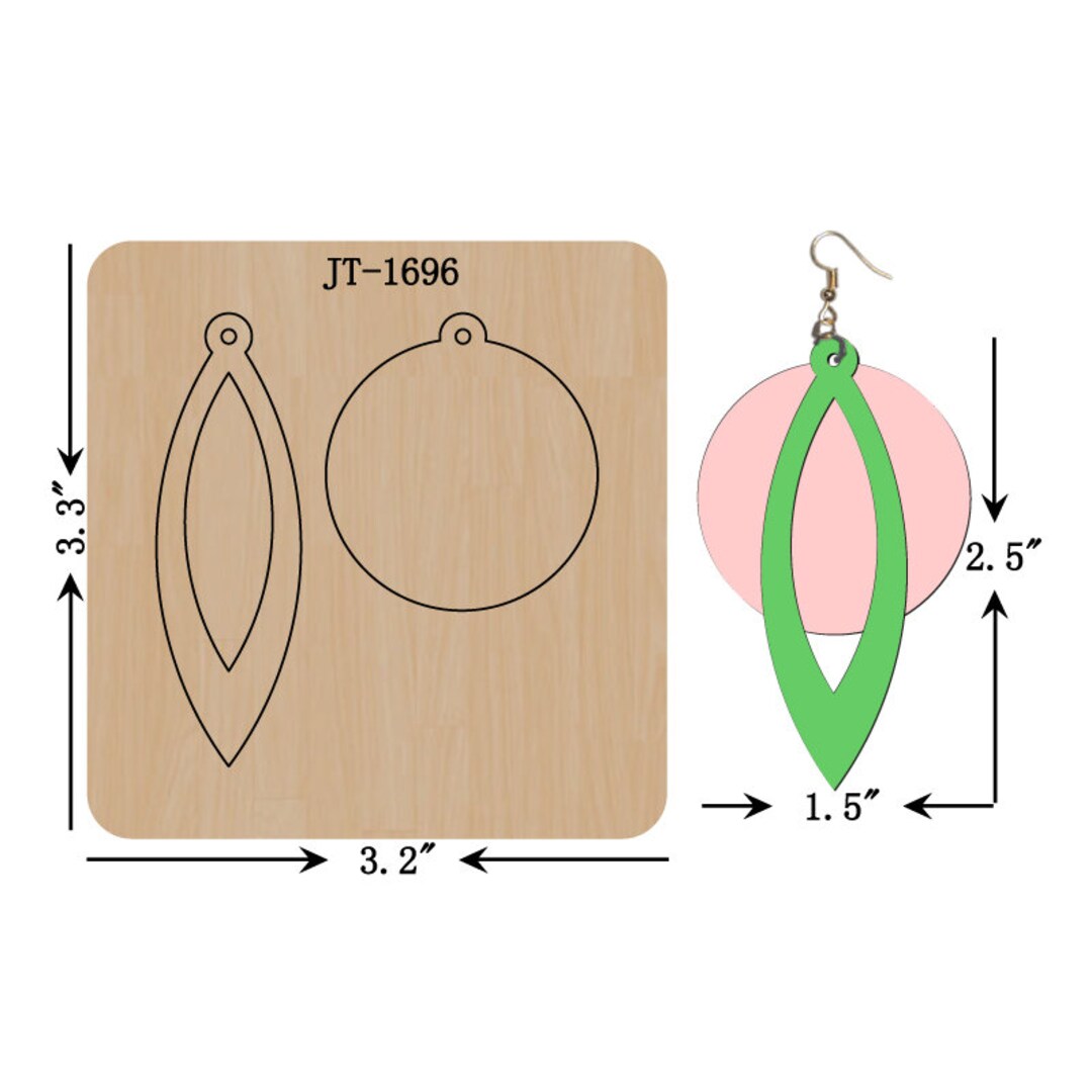 ハンドメイドピアス1696 Leaf & Circle Leather Earring Die, 2.5 Inch, Sizzix Compatible