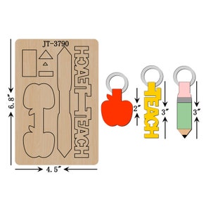 Leather Cutting Die, 2-3 iNCH, Apple, TEACH, Pencil Keychain, Charm Die, JT3790