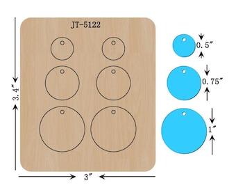 Circle Blanks Leather Earring Cutting Die, 0.5 - 0.75 - 1 Inch, Sizzix Compatible, JT5122