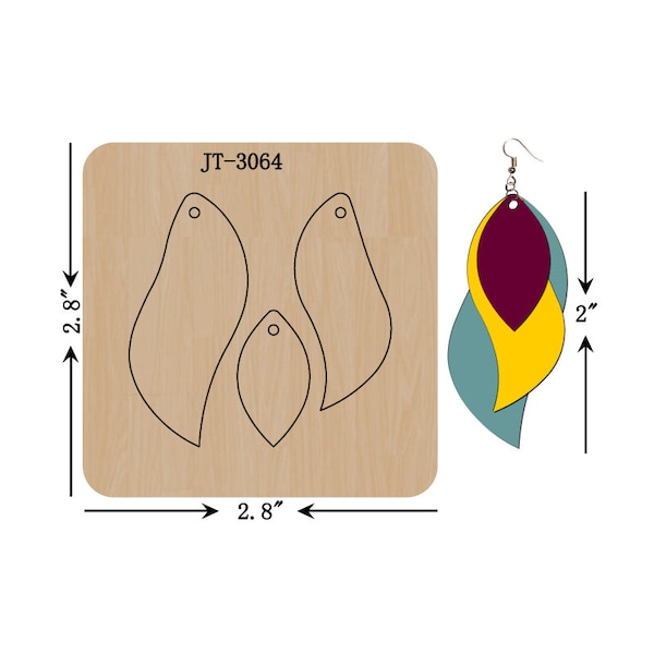 Troquel para pendientes de cuero con forma de hoja, 2 pulgadas, compatible con Sizzix, JT3064