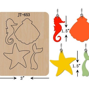 Leather Earring Cutting Die, 1.5 INCH, Sea Horse-Shell-Starfish-Mermaid Tail Earring Die, Sizzix Compatible, JT653