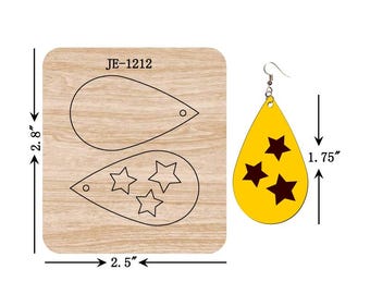 Stars Cutout Teardrop Leather Earring Cutting Die, 1.75 INCH, Sizzix Compatible, JE1212