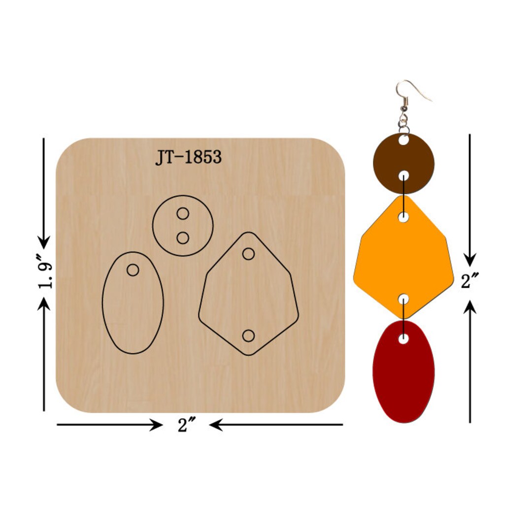 Geometric Leather Earring Die, 2-inch, Sizzix Compatible, JT1853